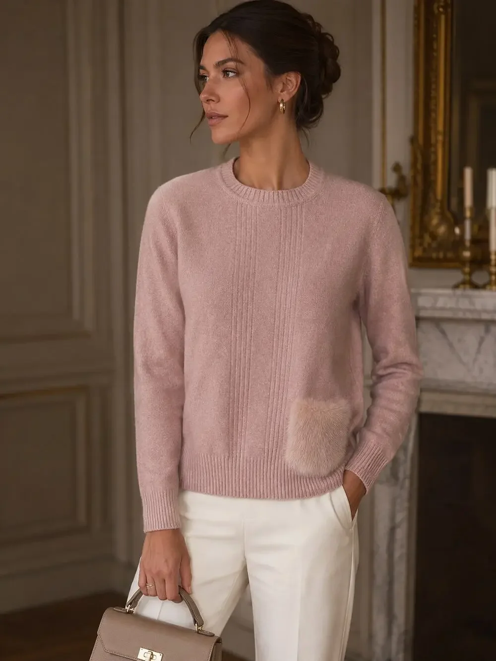 METAMORFOSI Italian 100% Cashmere Mink Pocket Sweater Blush Pink Size 4 (IT 40)